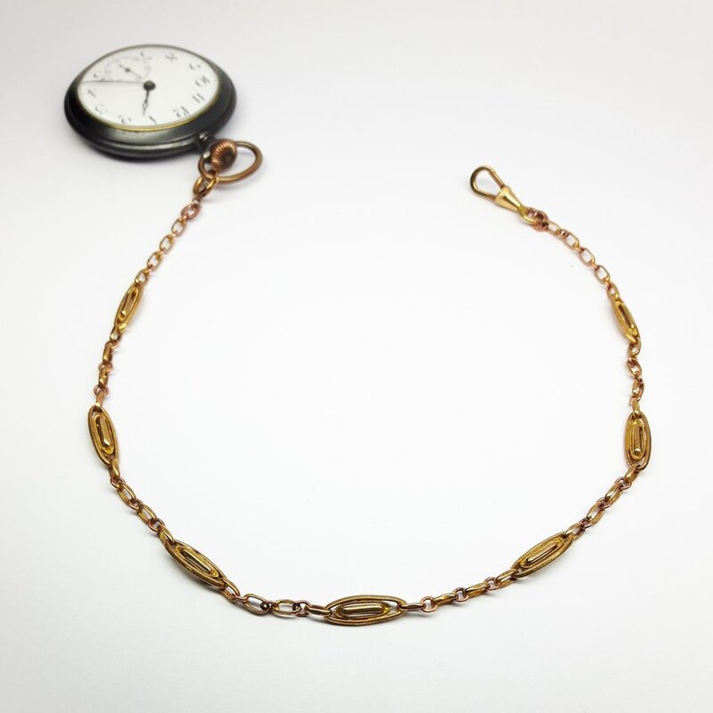 Chaine dorée pour montre de poche gousset 36cm, vintage.