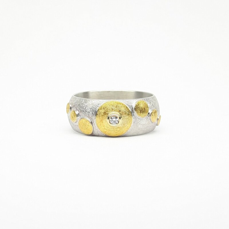Bague en argent, or fin et diamant Ø2mm 0,03ct.
