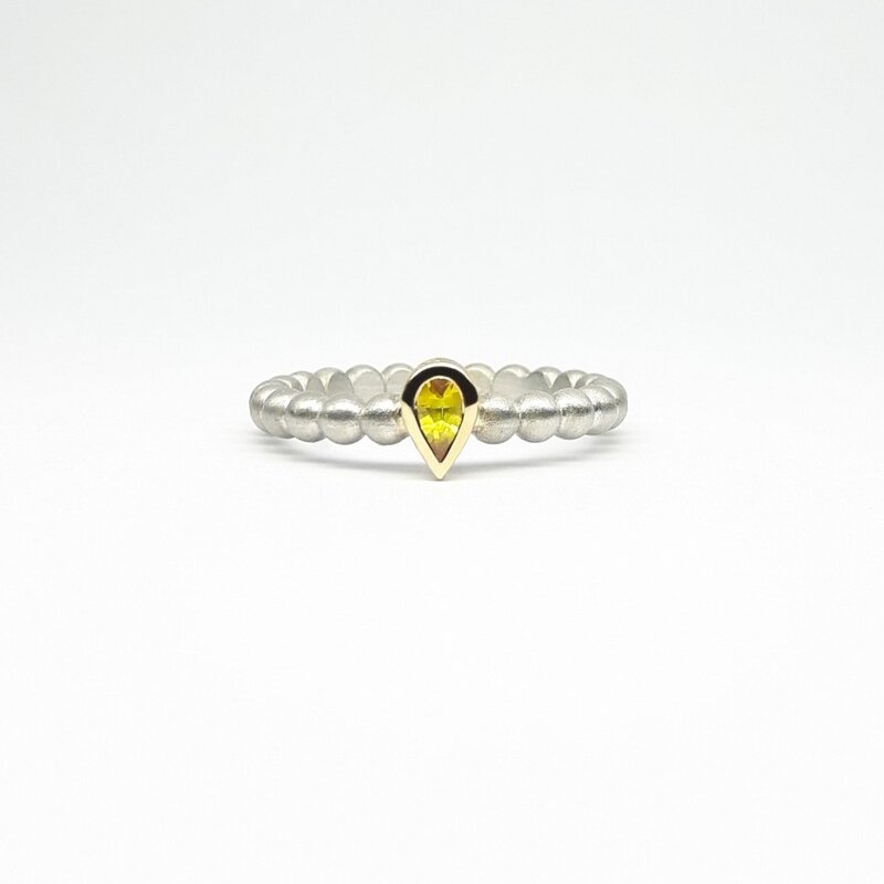 "round around", bague boules en argent 925/-, or jaune 18kt et tourmaline.