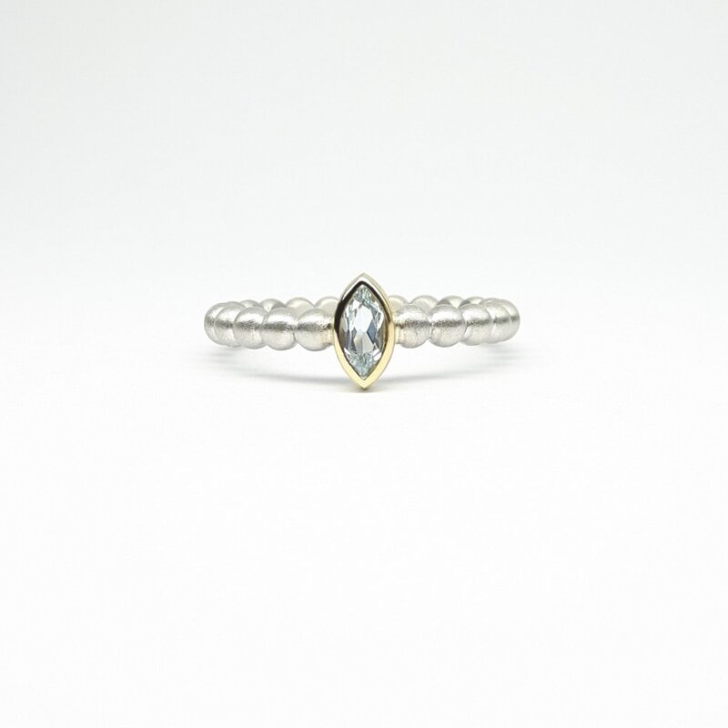 "round around", bague boules en argent 925/-, or jaune 18kt et aigue-marine.