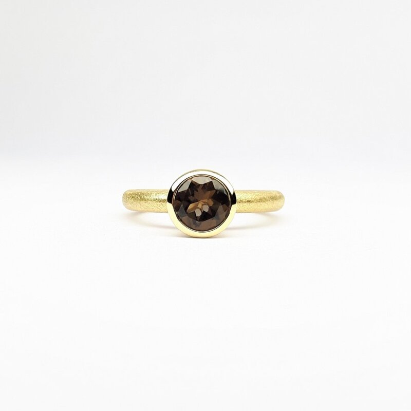 "combiring medium", or jaune 18kt et quartz fumé Ø7mm.