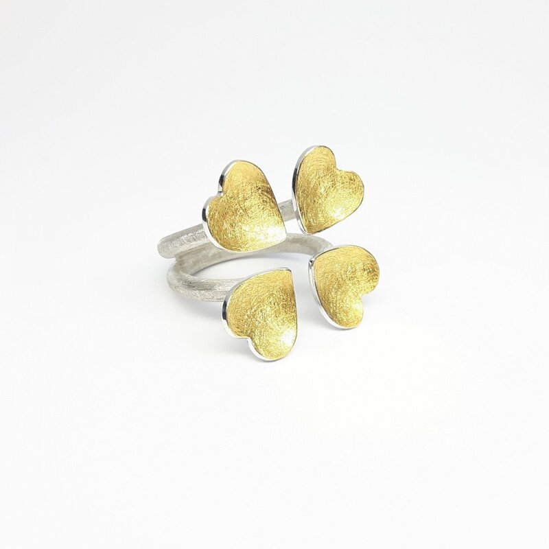 "heart 4 you", bague en argent 925/- et or fin 24kt.