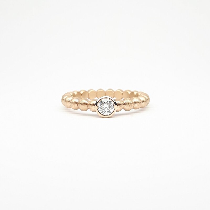 "round around", bague boules en or rouge 18kt et diamant 0,20ct.