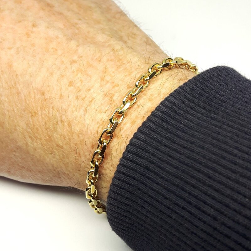 Bracelet forçat diamanté, or jaune 18kt massif 19,5cm Ø4,9mm.
