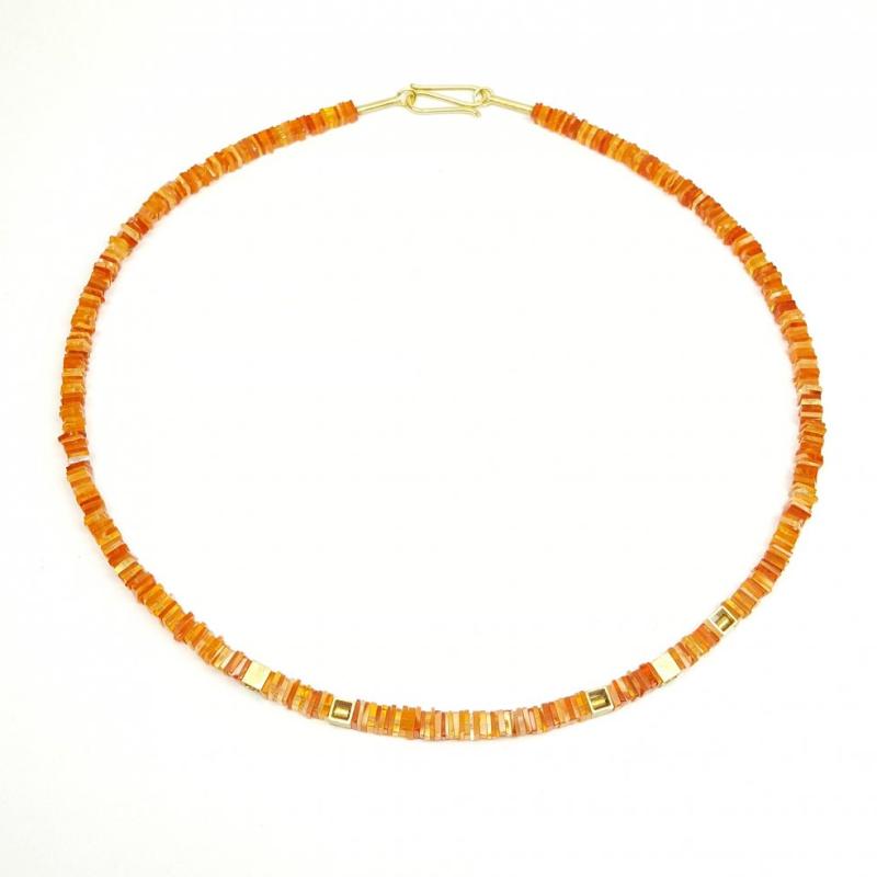 Collier en opale de feu du Mexique, or jaune 18kt. Pièce unique!
