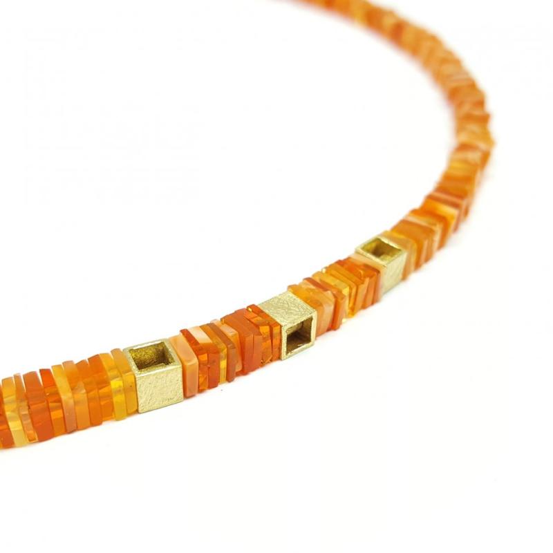 Collier en opale de feu du Mexique, or jaune 18kt. Pièce unique!