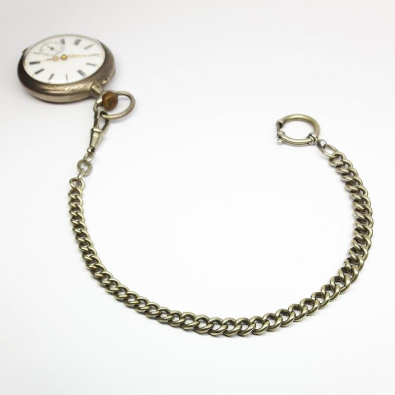 Chaine nickelée pour montre de poche gousset 28cm, vintage.