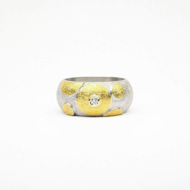 Bague en argent, or fin et diamant Ø2mm 0,03ct.