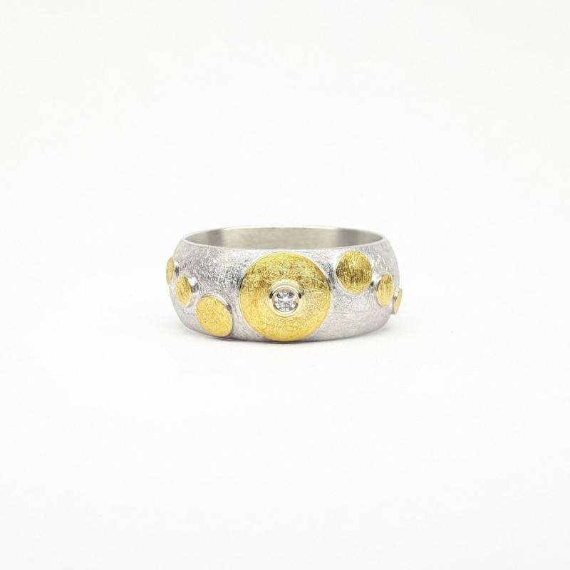 Bague en argent, or fin et diamant Ø2mm 0,03ct.