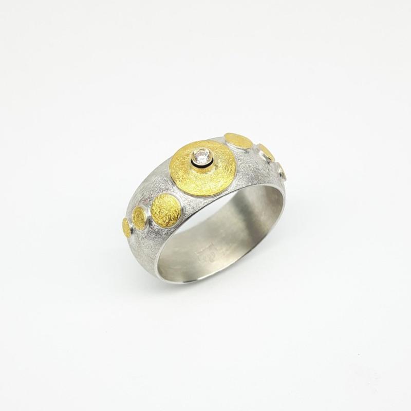 Bague en argent, or fin et diamant Ø2mm 0,03ct.