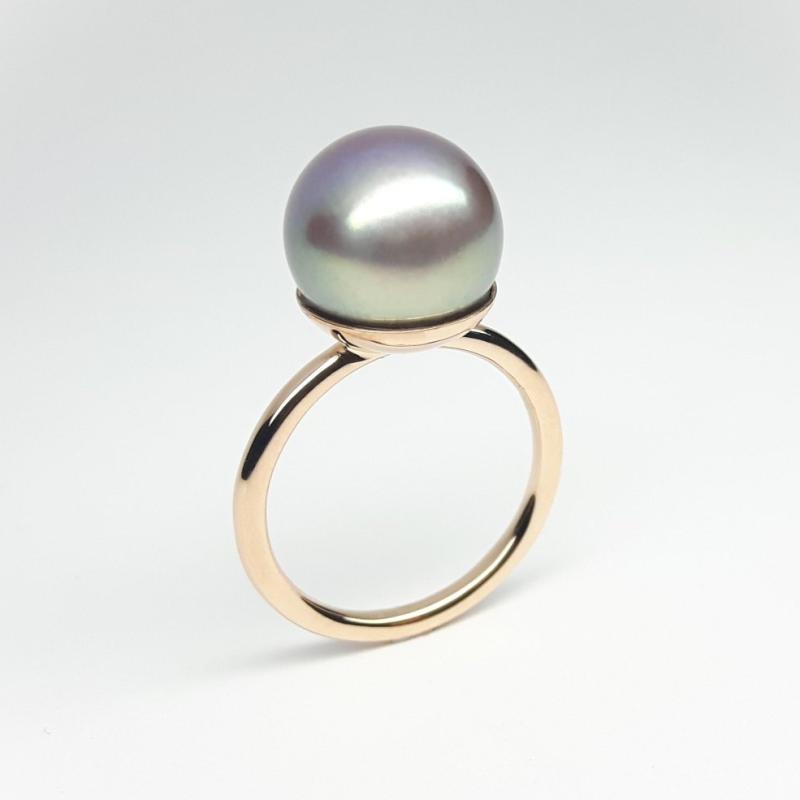 Bague en or rouge 18kt et perle Edison Ø12,3mm. Pièce unique.