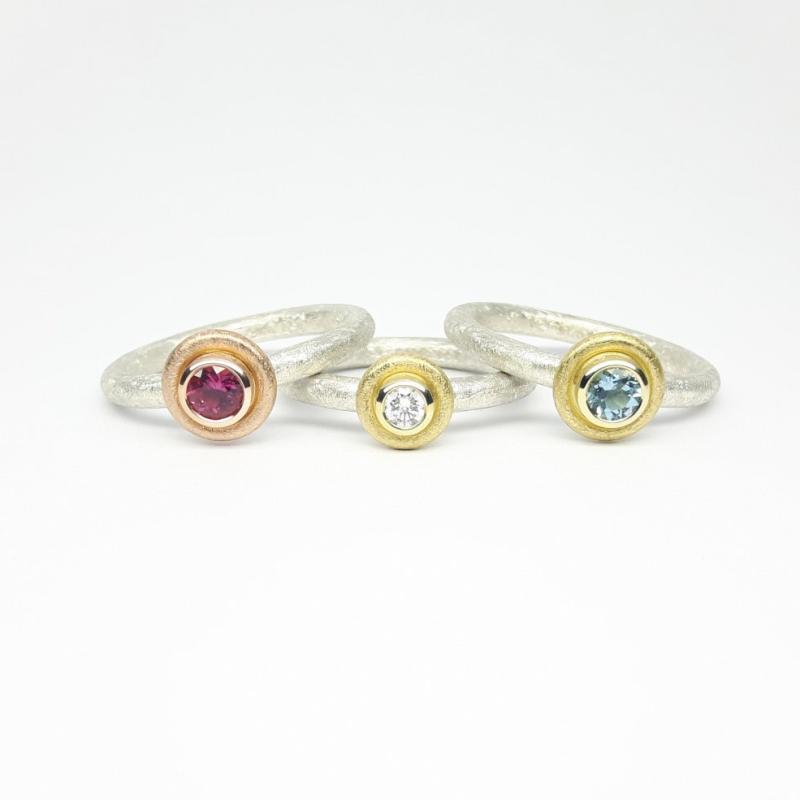 Bague en argent 925/- or rouge 18kt et tourmaline rose. Pièce unique.