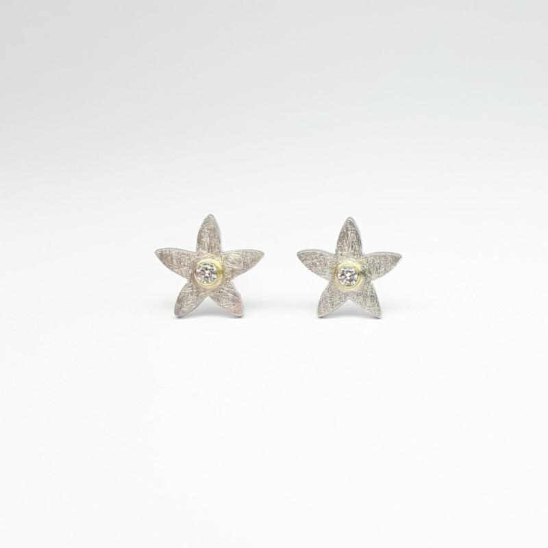 Boucles d'oreilles en argent 925/-, or jaune 18kt et diamants.