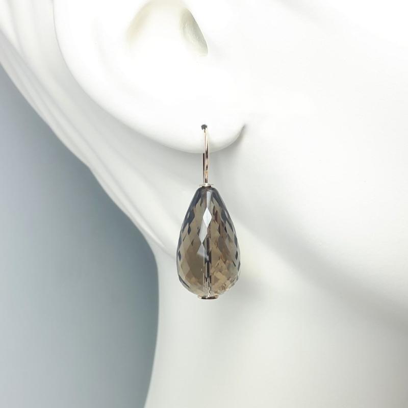 Boucles d'oreilles en or rouge 18kt et pampilles en quartz fumé.