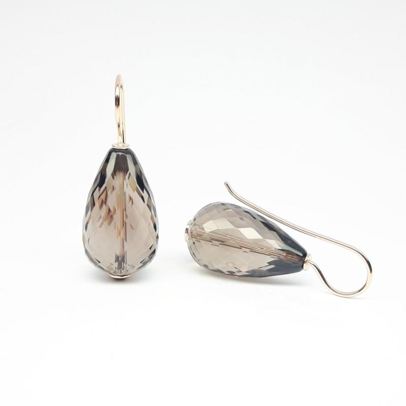Boucles d'oreilles en or rouge 18kt et pampilles en quartz fumé.