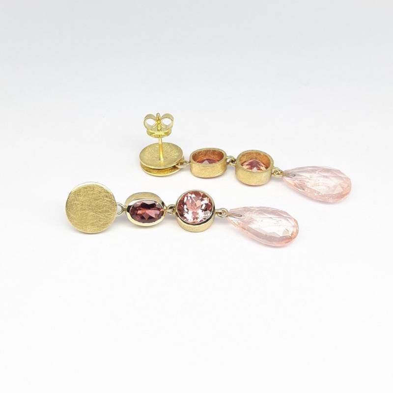 Boucles d'oreilles or jaune 18kt et tourmalines. Pièce unique.