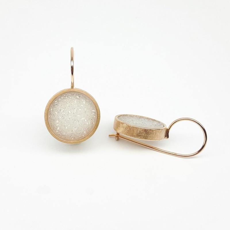 Boucles d'oreilles en or rouge 18kt et agate cristallisée. Pièce unique.