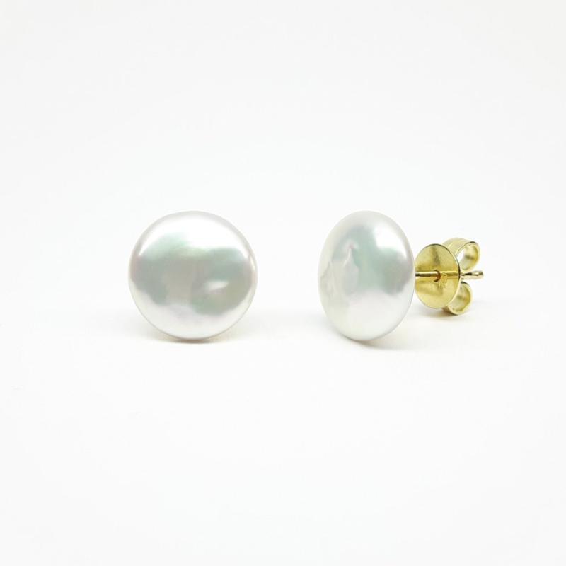 Boucles d'oreilles en or jaune 18kt et perles bouton d'eau douce ø11,2mm