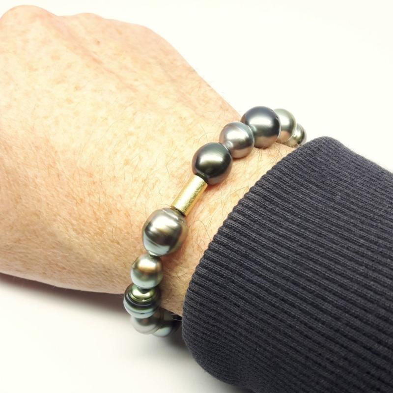 Bracelet en perles de tahiti et or jaune 18kt. Pièce unique.