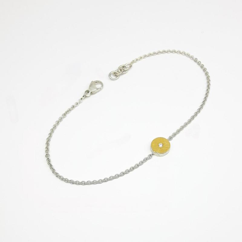 Bracelet en or fin, argent 925/- et brillant.