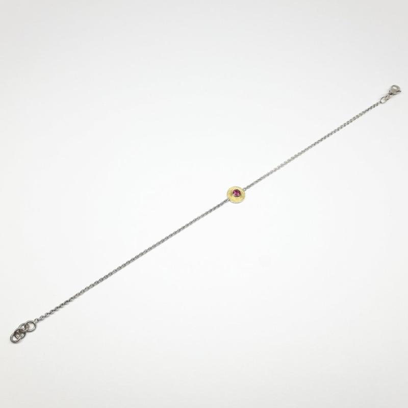 Bracelet en or fin, argent 925/- et tourmaline rose.
