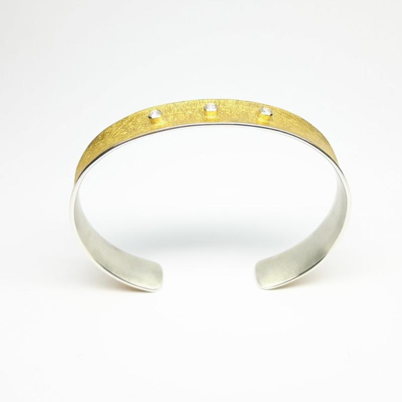 Bracelet en or 24ct, argent 925/- et 3 brillants Ø2,2mm.