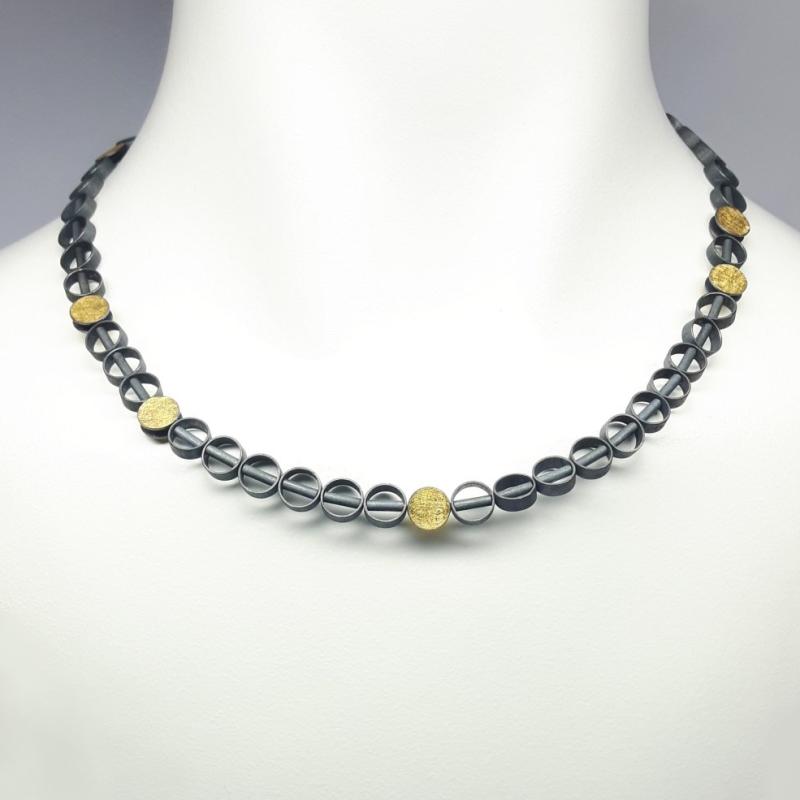 Collier en argent 925/- noirci et or fin Ø8mm.