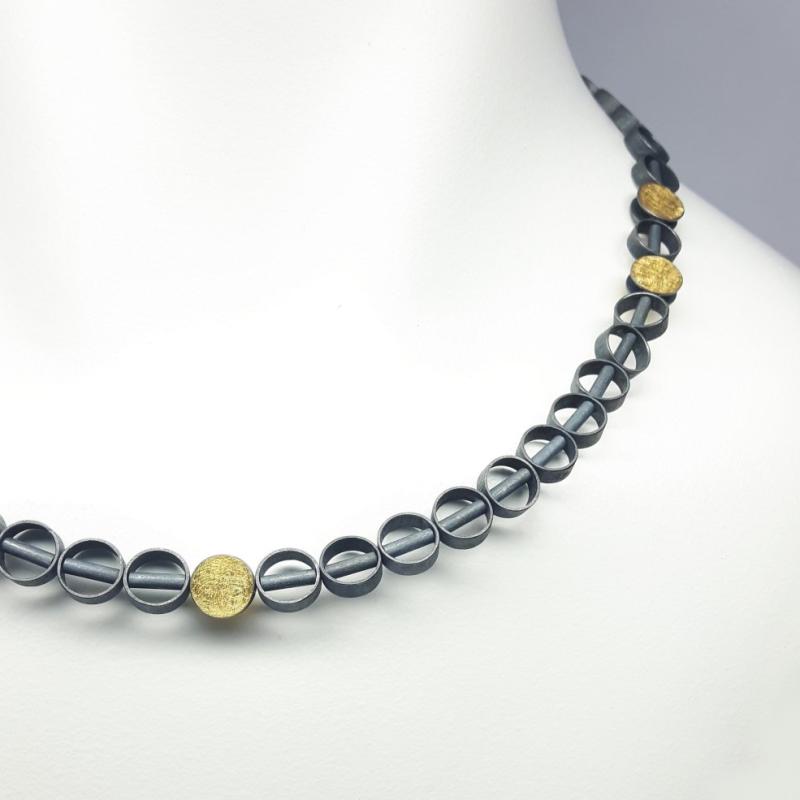 Collier en argent 925/- noirci et or fin Ø8mm.