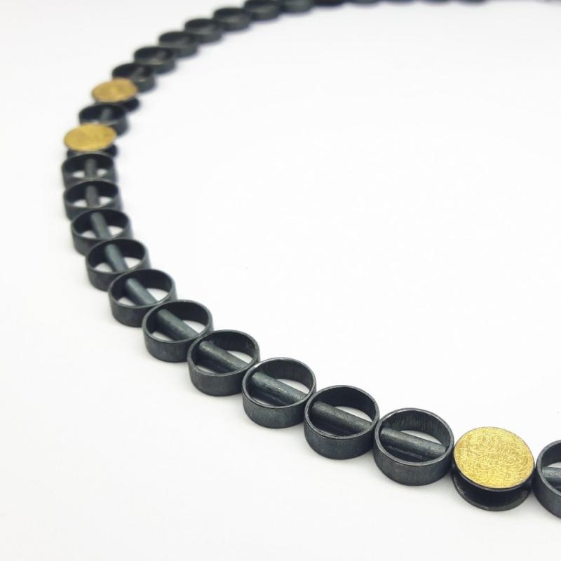 Collier en argent 925/- noirci et or fin Ø8mm.