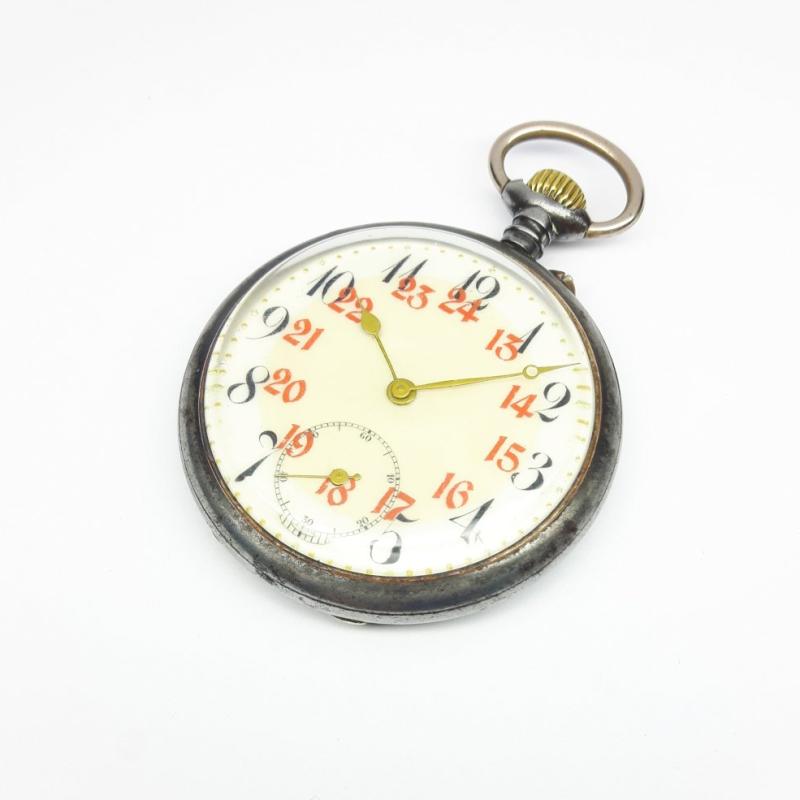 Montre de poche suisse EDLDORADO. Boîtier en acier et cadran émaillé. Vintage vers 1913. Bon état.